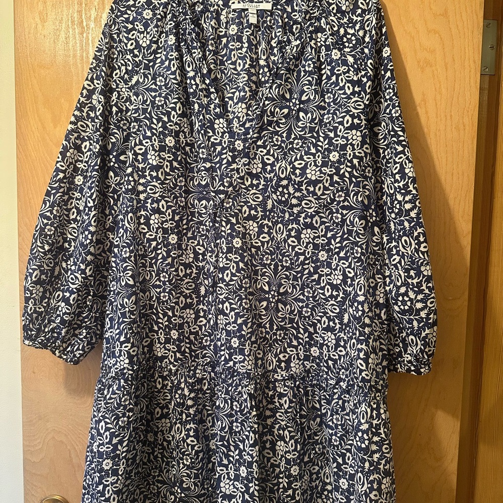 Derek Lam Navy and White Floral Print Tiered Dress